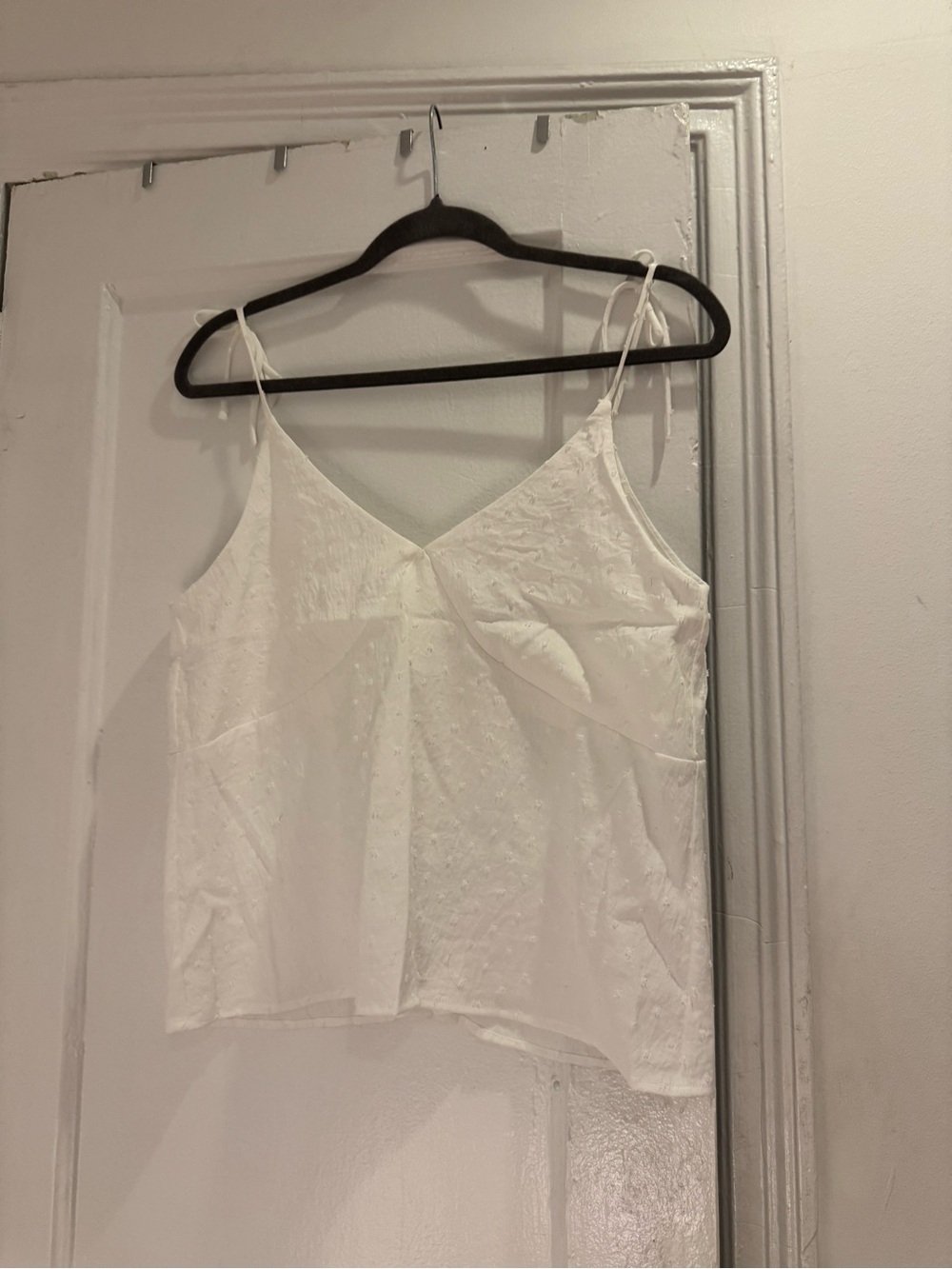 Women's White Eyelet V-Neck Cami with Adjustable Tie Straps